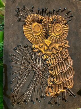 Owl 1960-1970 Handmade Hand Carved Copper - VINTAGE Nail Wire Art - * Read *